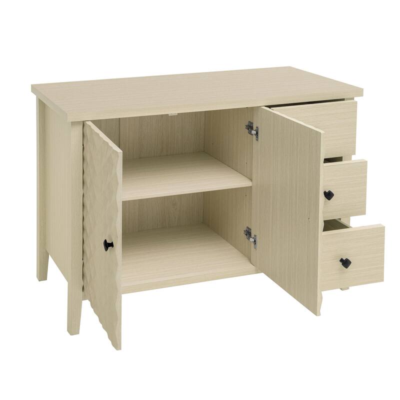 Buffet Cabinet with 2 Embossed Doors, Kitchen Wooden Storage Cabinet, Accent Cabinet with 3 Drawers & Adjustable Shelves