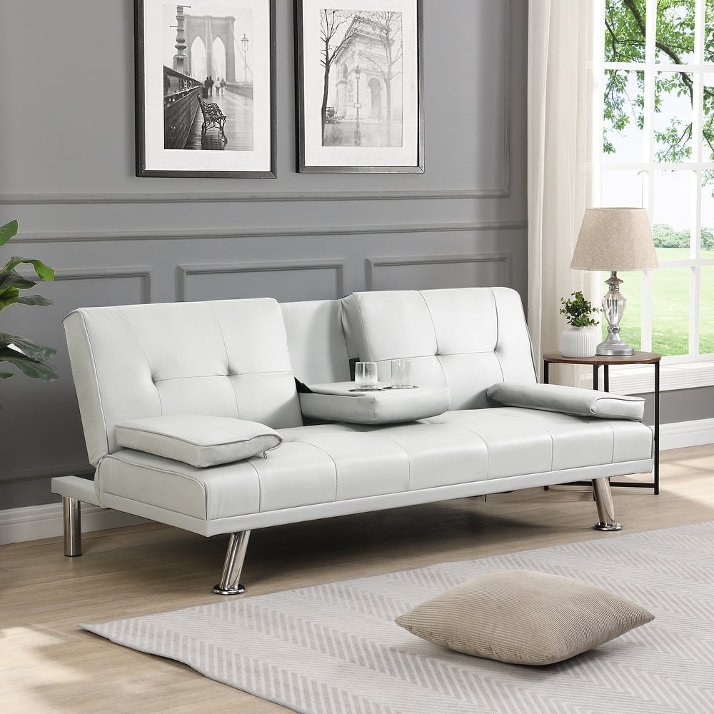 White 66.1" PVC Loveseat Sofa Bed with Wood Frame and Stainless Leg for Living Room