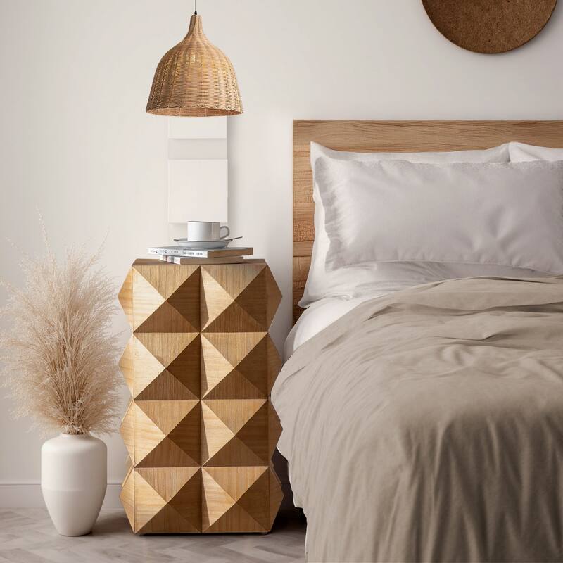 23.62" Height Three-dimensional Embossed Pattern Design Retro Side Table - Natural