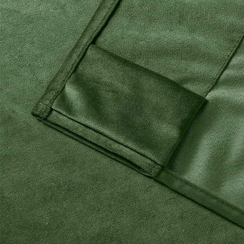 90" Long - 2 Piece Green Velvet Room Darkening Grommet Window Curtain Panel Set - 104" x 90"