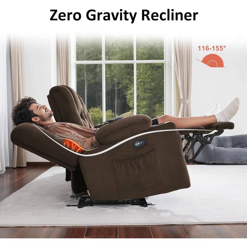 MCombo Electric Power Reclining Sofa with Massage and Lumbar Heat, Fabric 6015/6025/6035/6045