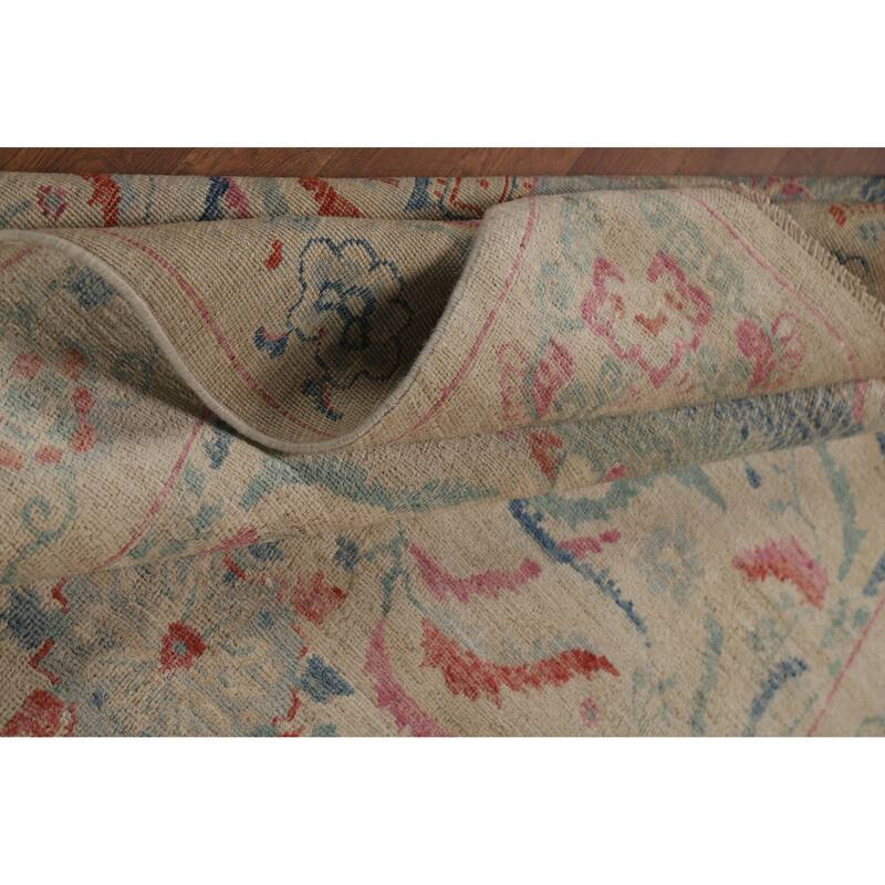 Vegetable Dye Beige Art Deco Turkish Rug Hand-Knotted Wool Carpet - 5'0"x 6'11"