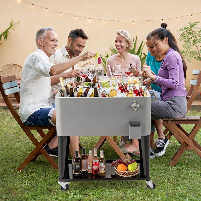 Costway 80-Quart Rolling Patio Cooler on Wheels with Side Handles