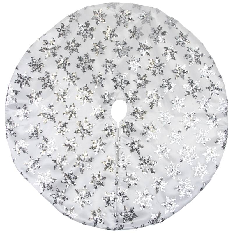 20" White and Silver Sequin Snowflake Mini Christmas Tree Skirt - 20