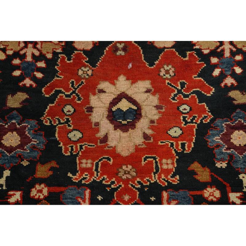 Hand Knotted Oriental 100% Wool Carpet Floral Navy Blue & Blues Runner Rug - 19' 0'' X 3' 6''