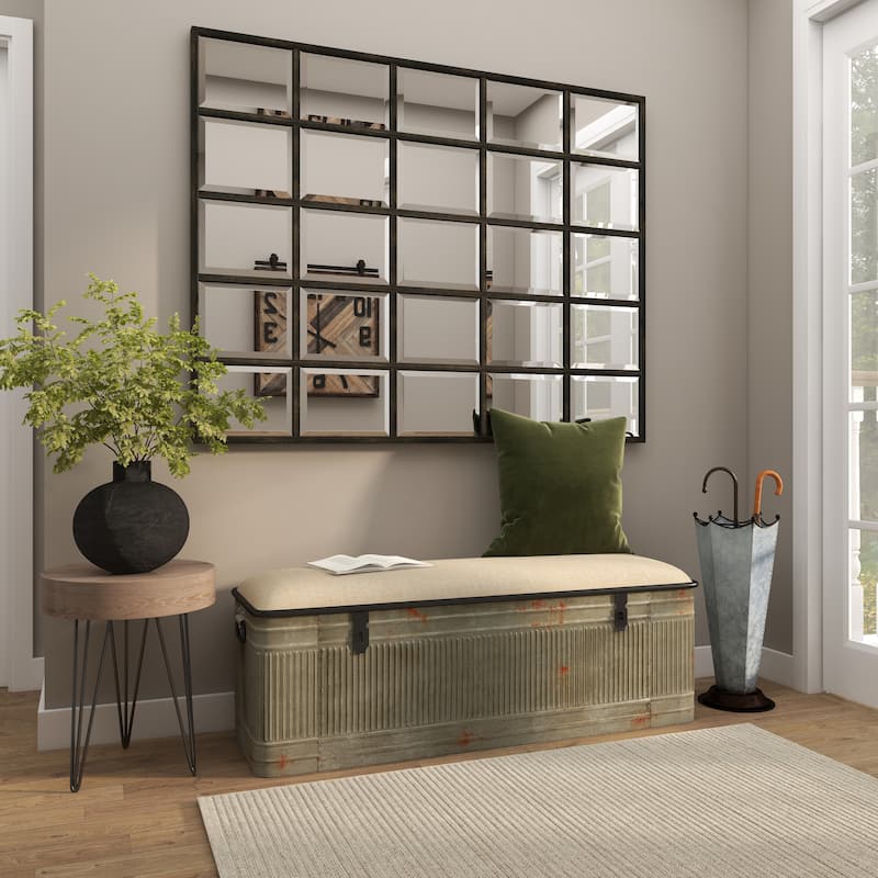 Gray Metal Galvanized Umbrella Stand with Copper Base and Handle