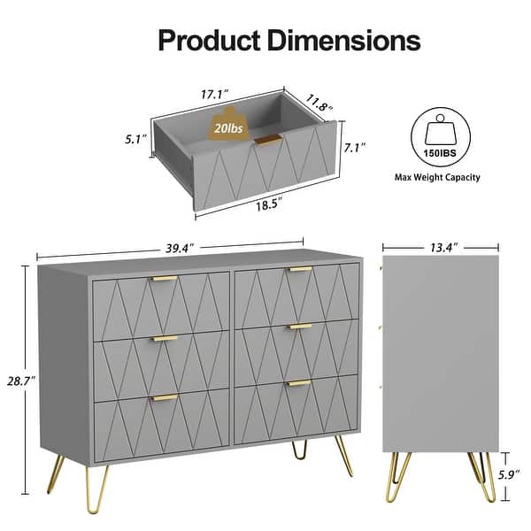 dimension image slide 3 of 12, 6 Drawer Dresser Drawer Chest Storage Cabinet Organizer