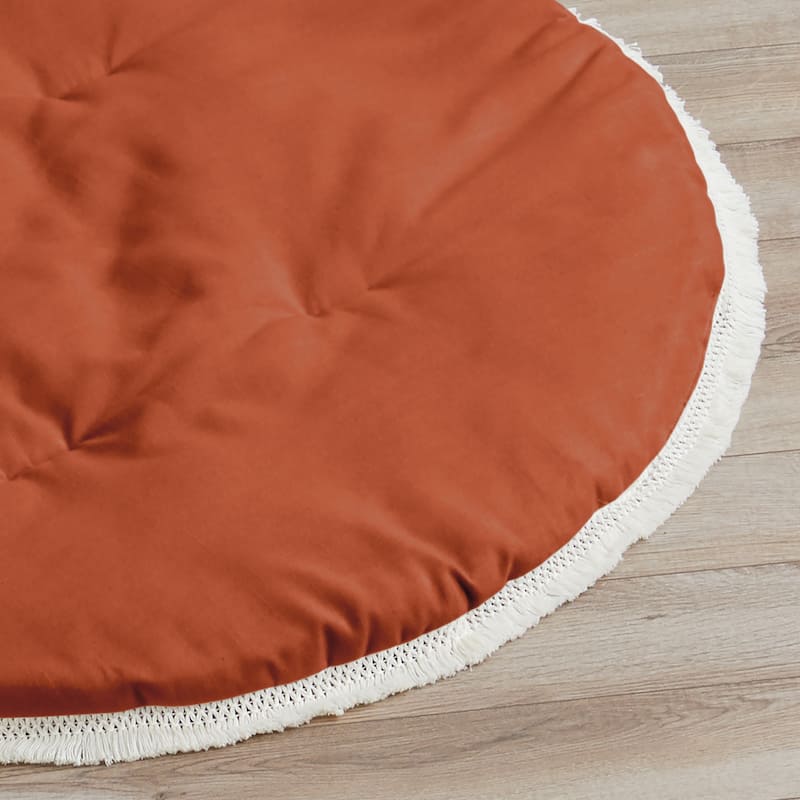 Sweet Jojo Designs Orange Boho Bohemian Girl Baby Tummy Time Playmat Burnt Rust Ivory Farmhouse Shabby Chic Modern Fringe Cotton