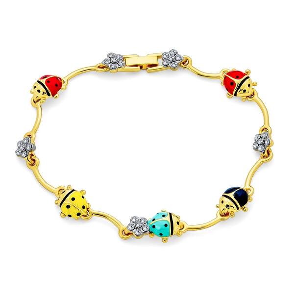 slide 1 of 5, Garden Lucky Ladybug Link Charm Bracelet Crystal Gold Plated Multi-color