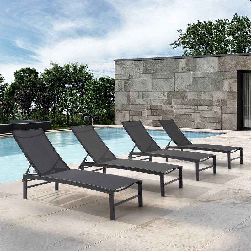 Pellebant Outdoor Patio Adjustable Chaise Lounge Chairs - Black-Setof4