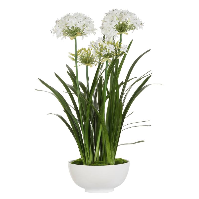 Artificial Agapanthus Floral Centerpiece in a Glossy Planter - 38.5" - White and Green
