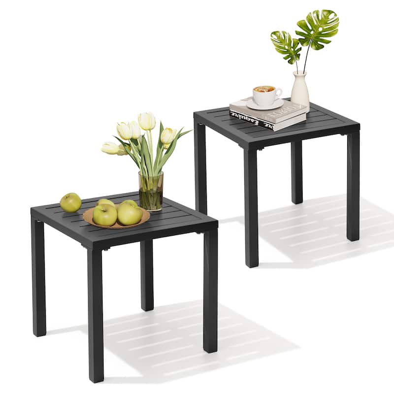 Outdoor Aluminum End Table Square Patio Side Table - 15.7" L x 15.7" W x 15.9" H