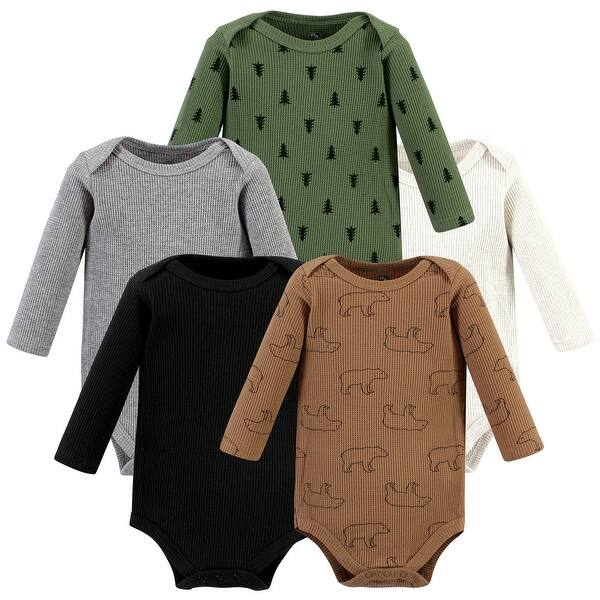 slide 1 of 1, Hudson Baby Infant Boy Thermal Long Sleeve Bodysuits, Bear Tree 0-3 Months - Bear Tree