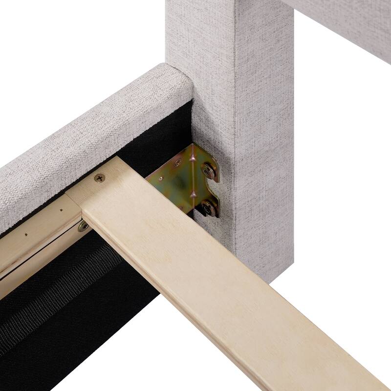 Queen Size Upholstered Bed Frame Platform Bed with Curved Headboard for Master Bedroom Guest Room