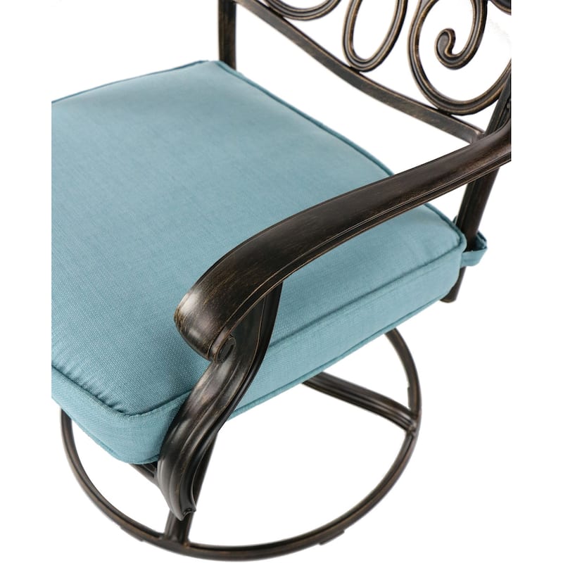 Hanover Traditions 7-Piece Dining Set in Blue with a 60 In. Round Cast-top Table and Six Swivel Rockers