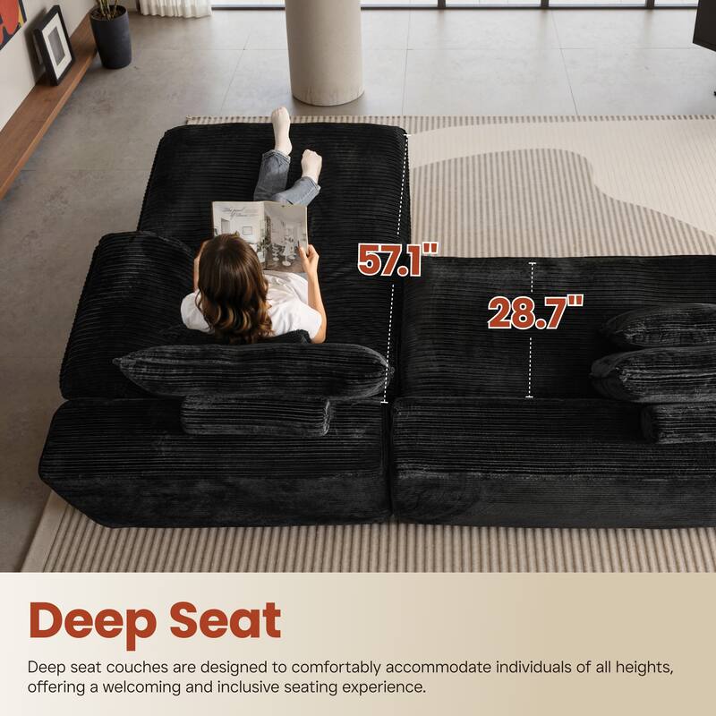 OVIOS L-Shaped Sofa with Dual-Tone Stripe Fabric​