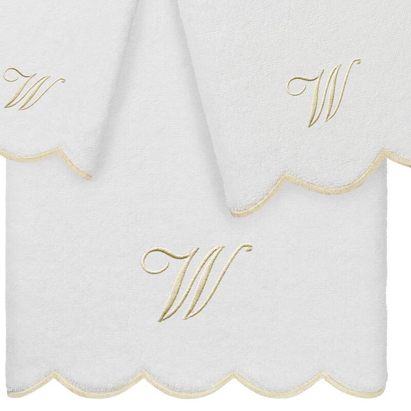 Authentic Hotel and Spa 100% Turkish Cotton Beige ADORNIA Scallop Personalized 3 Piece Towel Set - 3 Piece Set