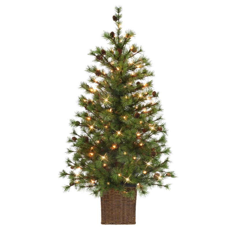 Puleo International 4 ft. Pre-Lit Potted Artificial Christmas Tree - 4 Foot - Green