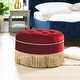 preview thumbnail 83 of 90, Yolanda Performance Fabric 25" Tufted Round Footstool Ottoman with Rope Fringe Siren Red Performance Velvet