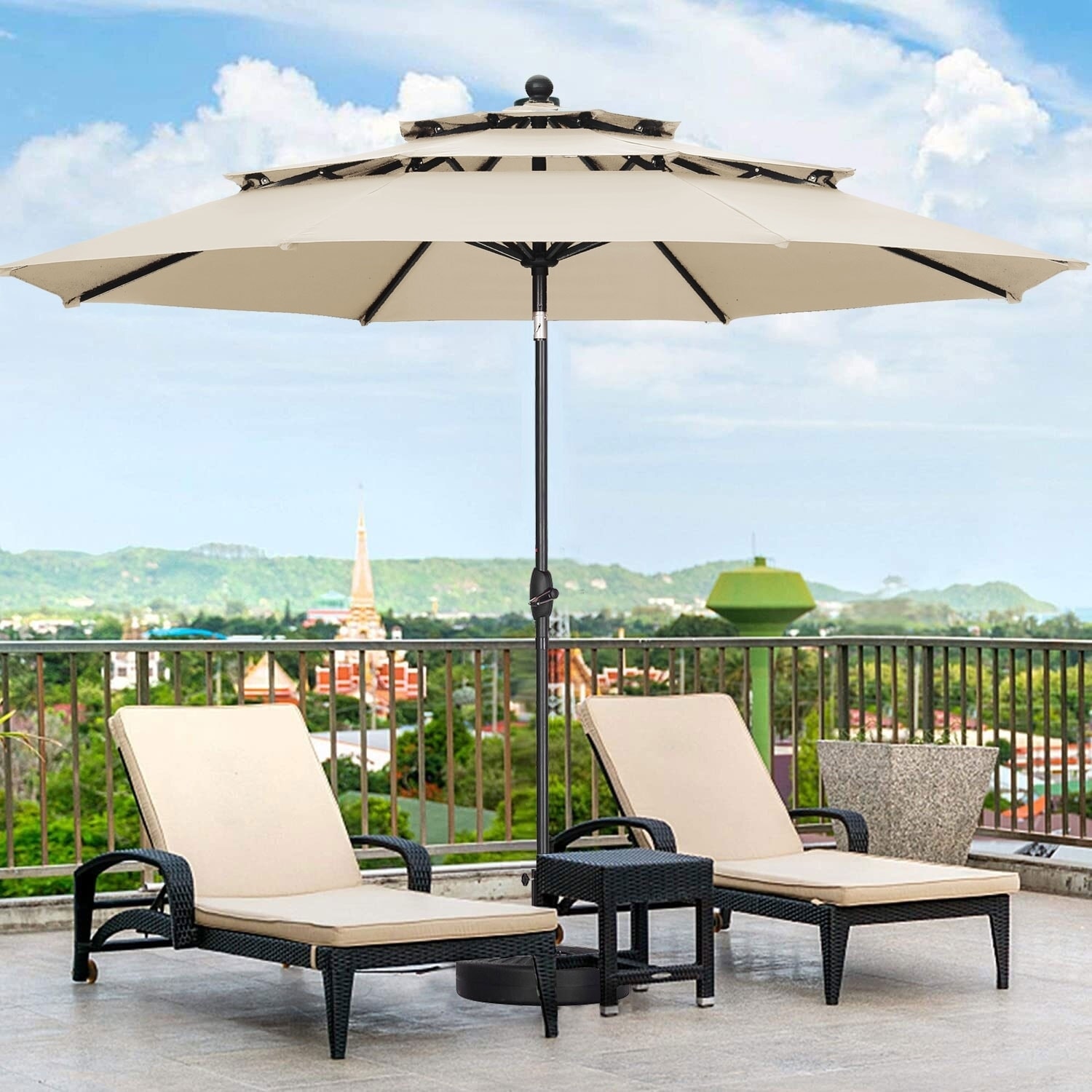 10x12 patio umbrella ABCCANOPY 10x13 Cantilever Patio Umbrella Double Top with 360° Rotation Navy Blue