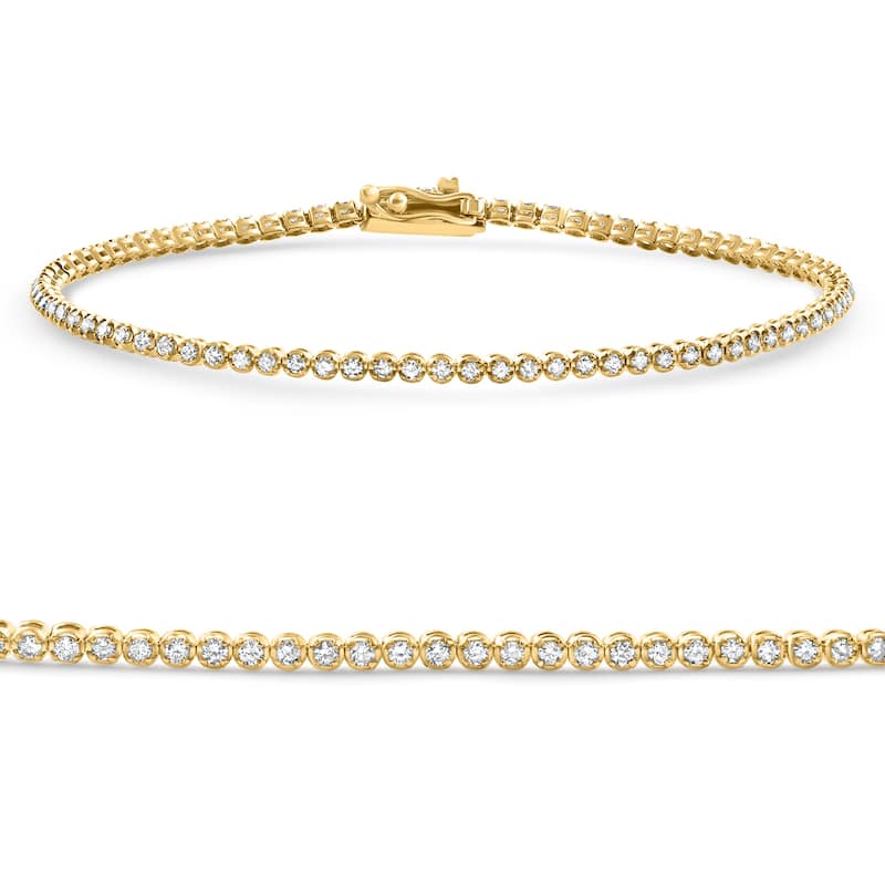 Yellow Gold 1Ct TW Natural Diamond Tennis Line Bracelet 7"