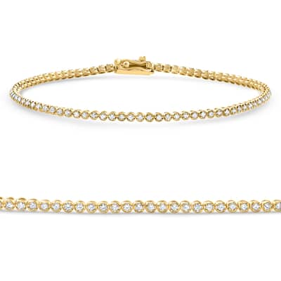 Yellow Gold 1Ct TW Natural Diamond Tennis Line Bracelet 7"