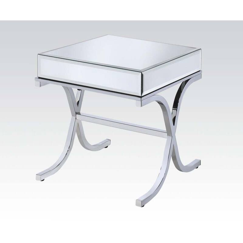 22” Square Glass Accent Table with Silver Stainless Steel Frame and Scratch-Resistant Mirrored Top - 21”L x 21”W x 22”H