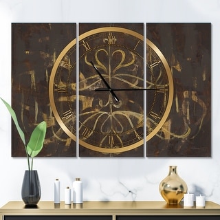 Designart 'Glam Gold Chandelier' Glam 3 Panels Oversized Wall CLock - 36 in. wide x 28 in. high - 3 panels