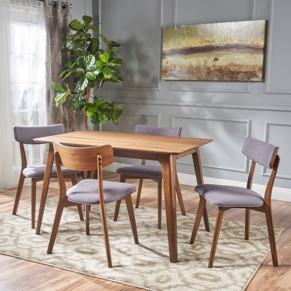 Christopher Knight Home - Megann Mid-Century Modern 5-Piece Rectangular Wood Dining Set with Upholstered Chairs