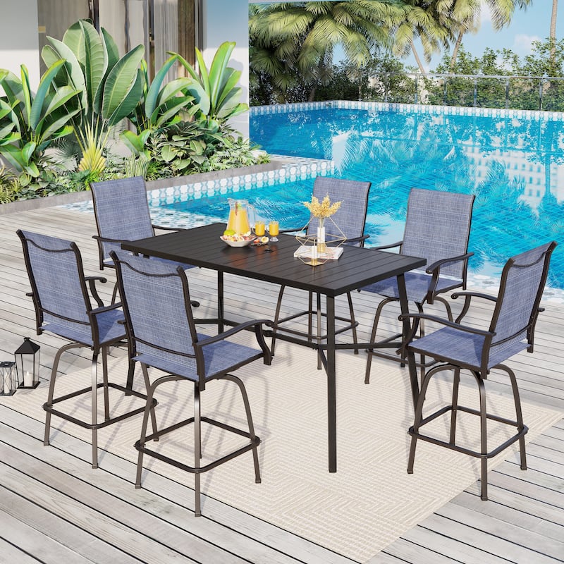 7-Piece Patio Bar Stool Set Textilene Swivel Stools