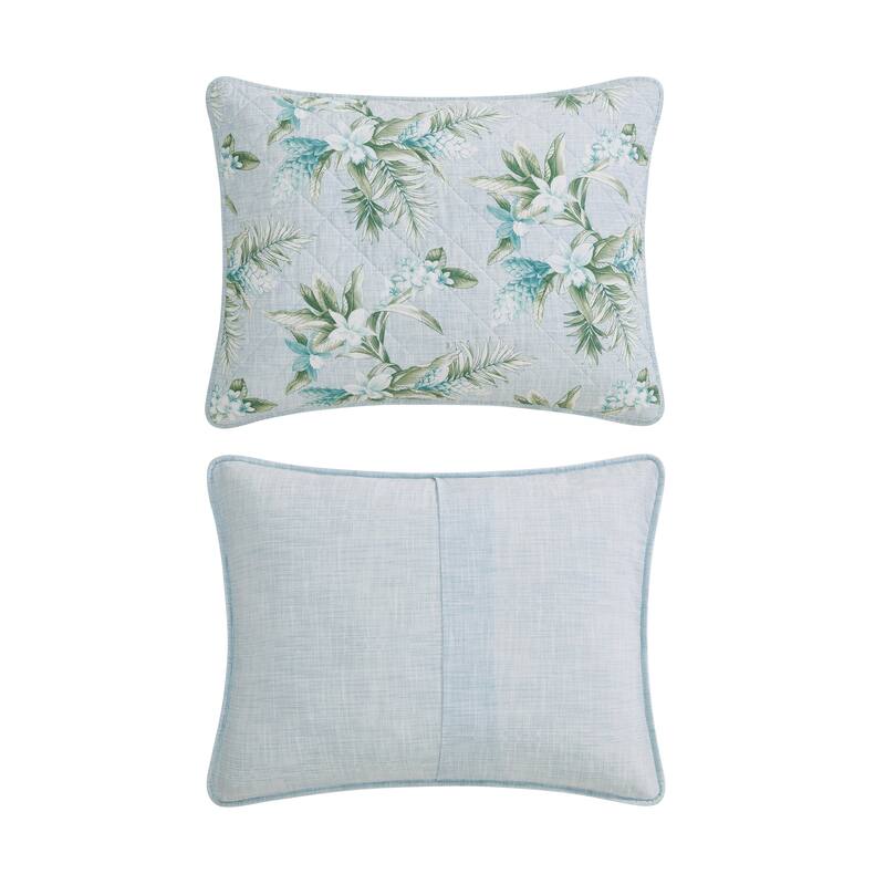 Tommy Bahama Floral Enchantment Blue Cotton Reversible Quilt Set