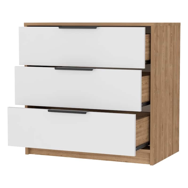 3 Drawers Dresser with Superior Top, White / Pine Finish