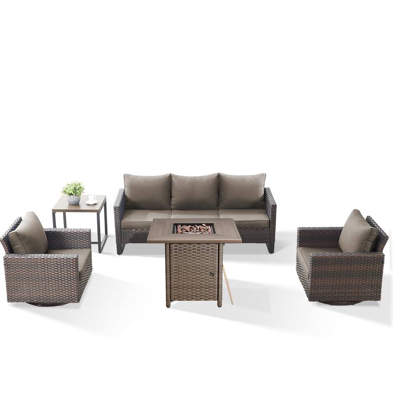 Outdoor Pocassy Sofa Chairs Set with Fire Table