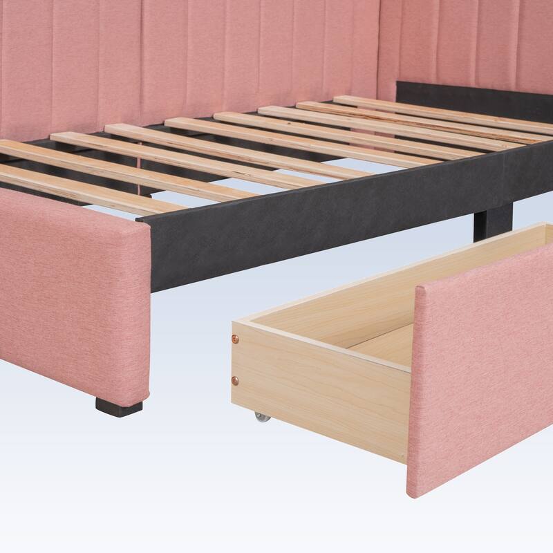 Modern Twin Size Upholstered Daybed with 2 Storage Drawers