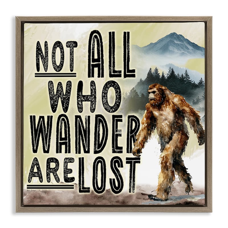 Stupell Not All Who Wander Phrase Framed Floater Canvas Wall Art Design By Nicole DeCamp - 25 x 25 - Brown