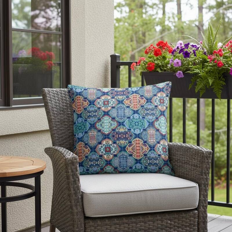 HomeRoots Set of Two 16" X 16" Green and Red Blown Seam Floral Indoor Outdoor Throw Pillow - 16.00' X '16.00' X '5.00 - Green/Red - 16.00' X '16.00' X '5.00