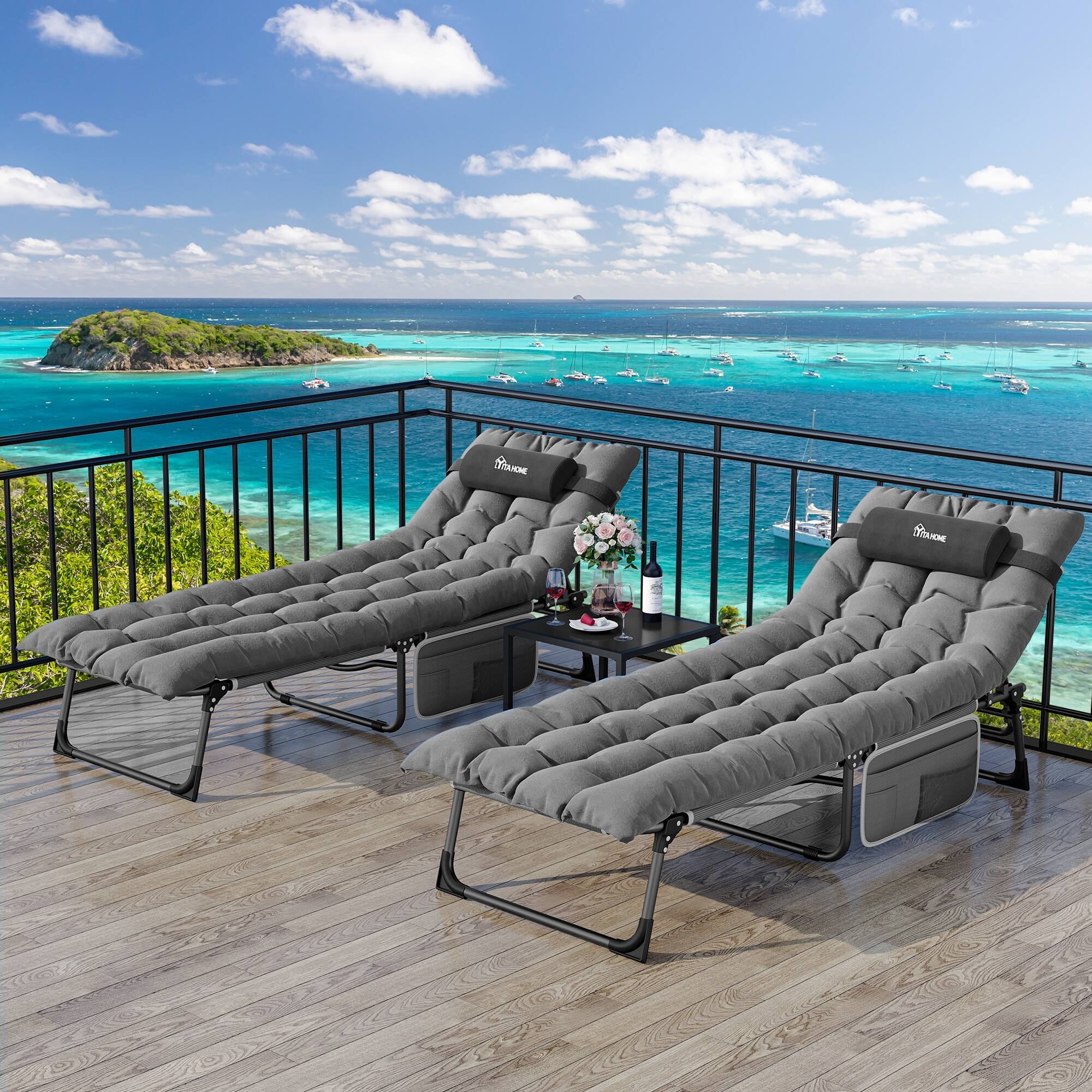 Outdoor Powder Coated Steel Chaise Lounge Set Set of 2 N A On Sale Bed Bath Beyond 40297464