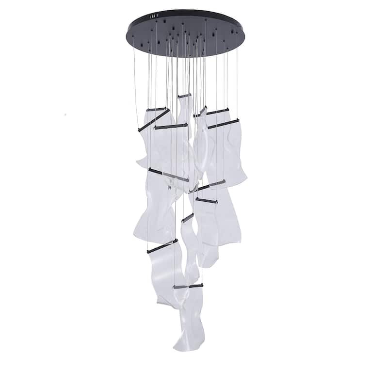 8-Light Satin Black Chandelier With Acrylic Crumbled Sheet Pendants