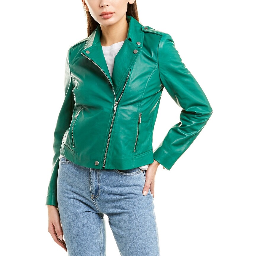 badgley mischka collarless leather jacket
