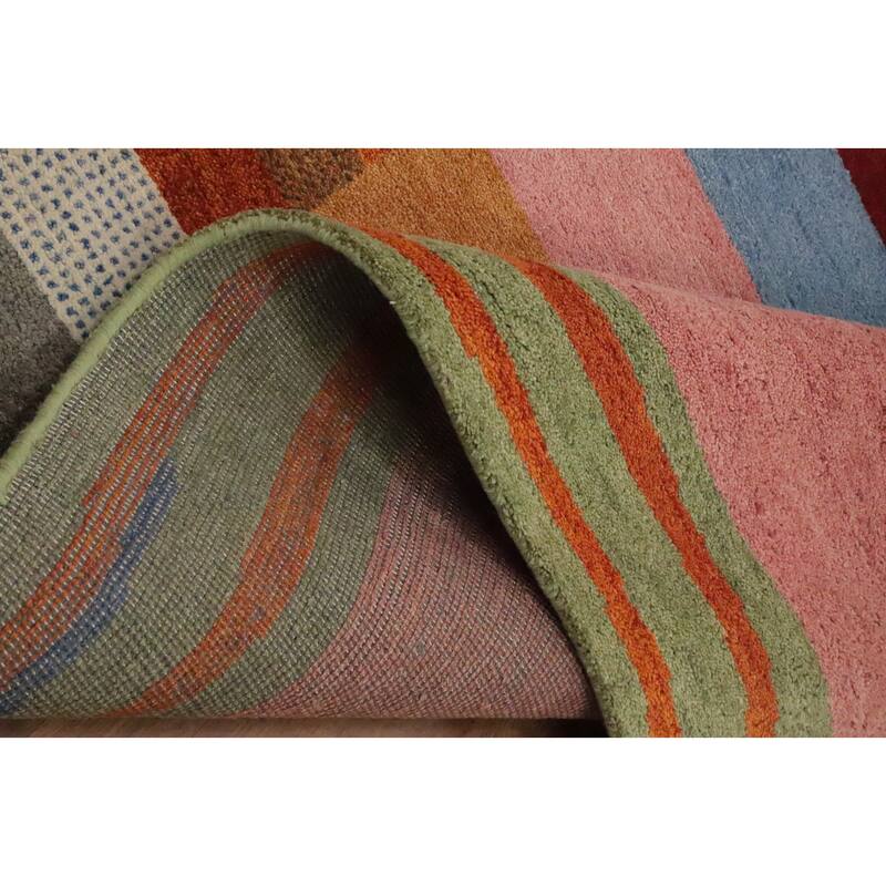 Hand Knotted Oriental 100% Wool Carpet Modern Stripe Multi-Colored Gabbeh Area Rug - 9' 7'' X 6' 5''