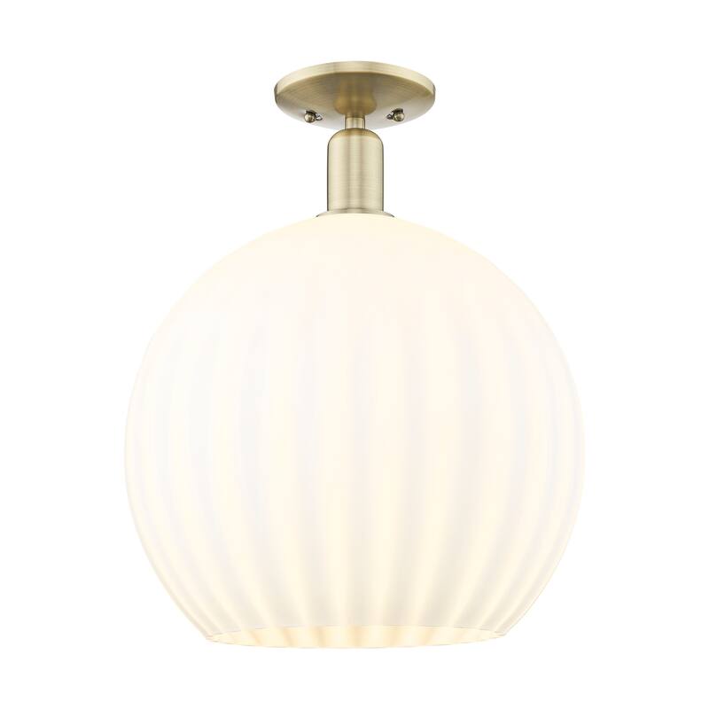Innovations Lighting Endless Possibilities Arcadia - White Venetian - 1 Light 14" Semi-Flush Mount - Antique Brass