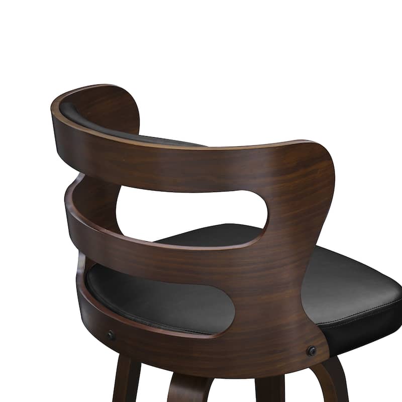 LUE BONA 26" Walnut and Faux Leather Swivel Counter Bar Stools With Backs - 26" H