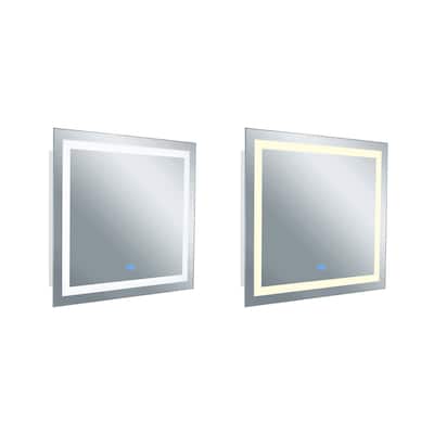 36" x 40" Abril Matte White Rectangle LED Wall Mirror