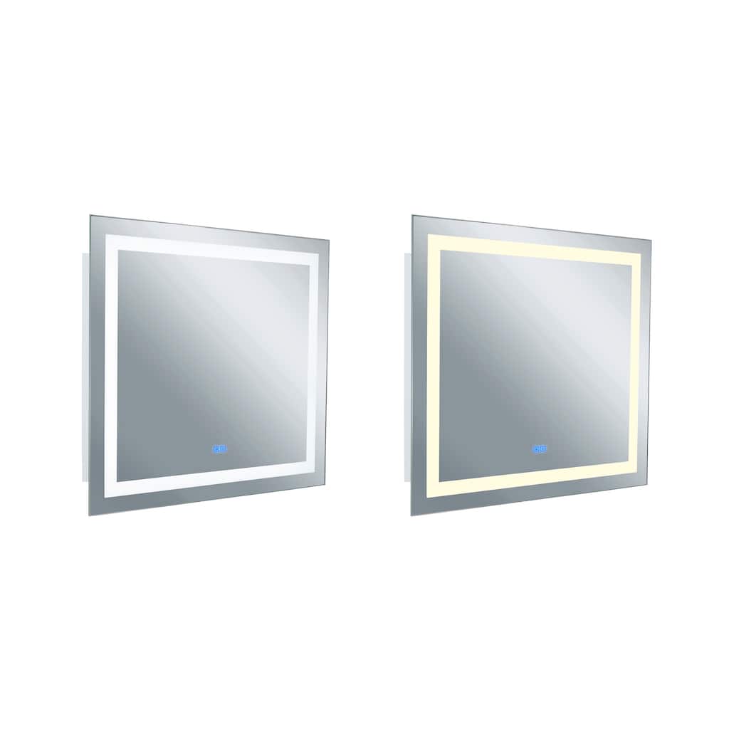 36" x 40" Abril Matte White Rectangle LED Wall Mirror