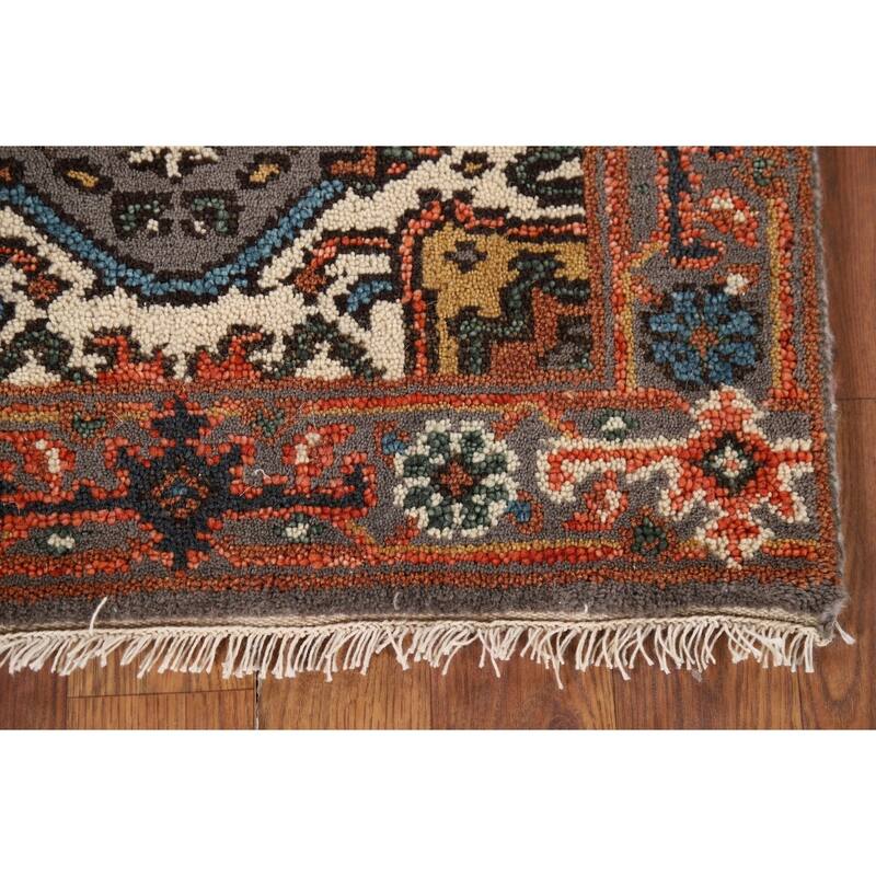 Gray Geometric Heriz Serapi Oriental Foyer Rug Handmade Wool Carpet - 2'1" x 3'1"