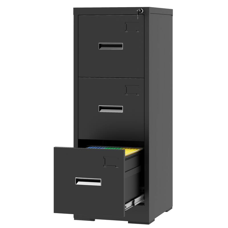 3 Drawer Metal Vertical File Cabinet with Lock and Card Slot File Cabinet for A4 Legal/Letter Size Narrow File Cabinet Locked