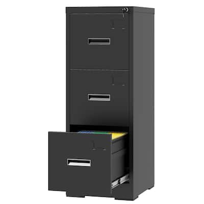 3 Drawer Metal Vertical File Cabinet with Lock and Card Slot Office Home Vertical File Cabinet