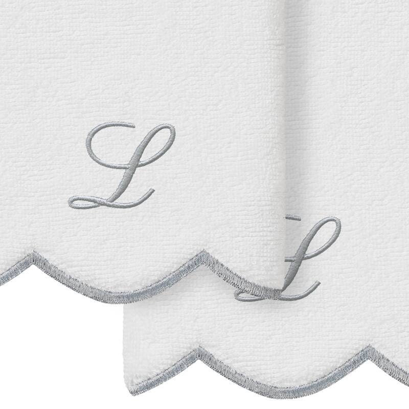 Authentic Hotel and Spa 100% Turkish Cotton Grey ADORNIA Scallop Personalized 2 Piece Fingertip Towel Set - 2 Fingertip Towels