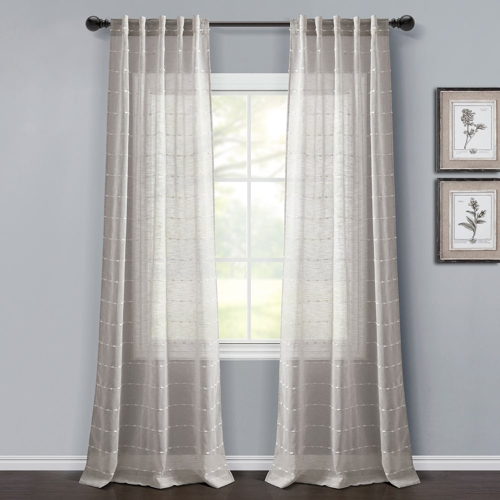 Lush Decor Farmhouse Textured Back Tab Rod Pocket Sheer Window Curtain Panels Set