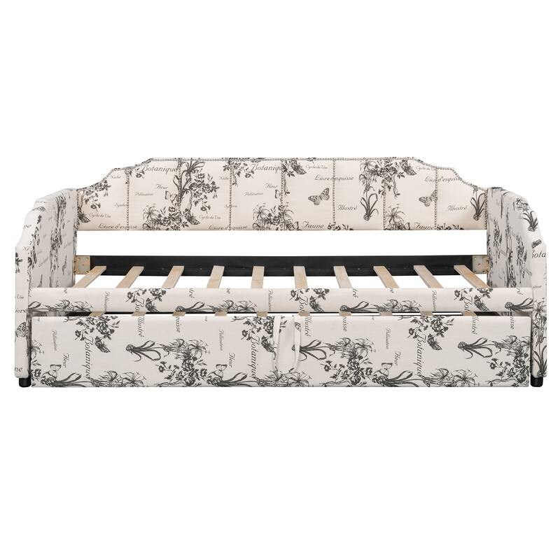 Twin Size Upholstered Daybed with Pop-Up Trundle & USB Charging Ports